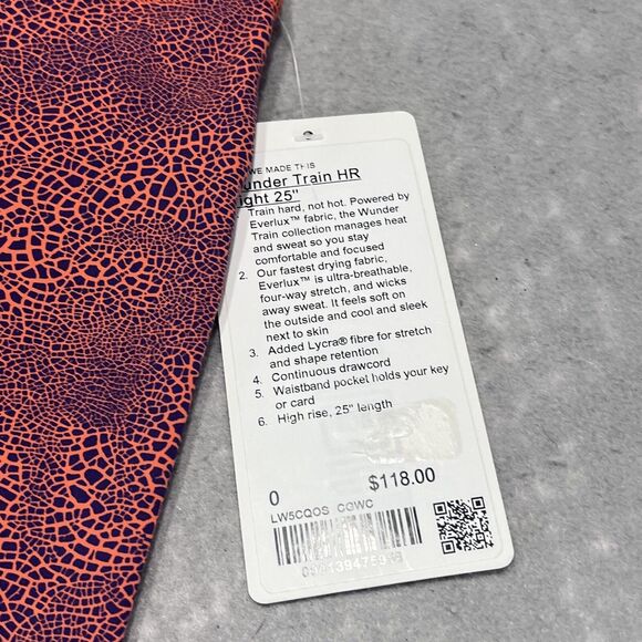 Lululemon Legging Womens 0 Crackle Orange Wunder Train High-Rise Gym 1512 - Picture 10 of 11